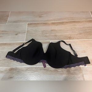 Adore Me t-shirt bra black full support NWT 38I purple lace trim